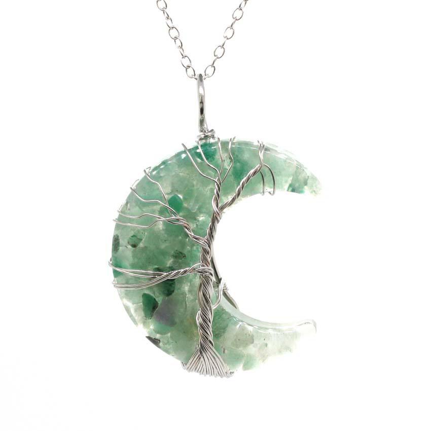 Moon Shape Tree Of Life Amethyst Pendant Necklace Women Handmade Wire Wrapped Healing Jewelry