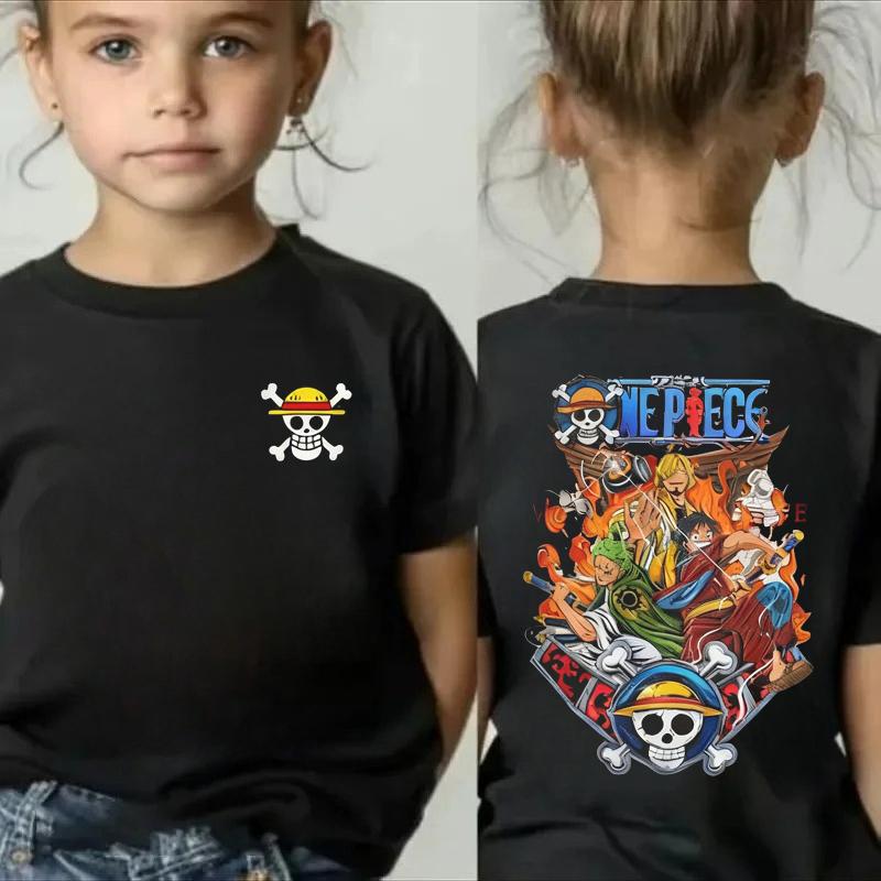 One Piece Japanese Anime Print Cotton TShirt Luffy Zoro Childrens Casual Short Sleeve Tee Kids Luffy Tshirt Family Clothing