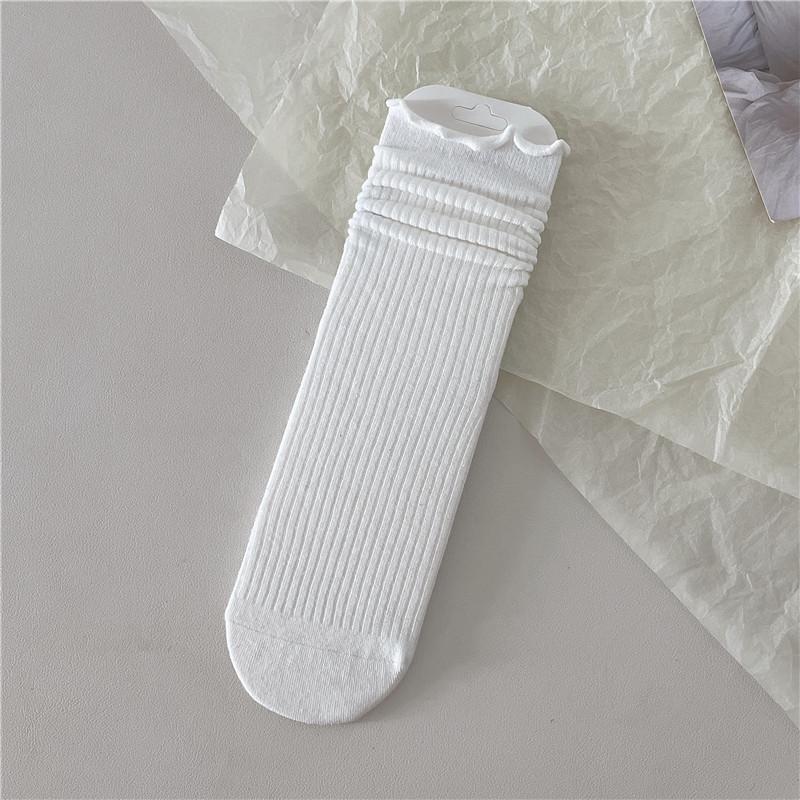 Women's Ribbed White & Gray Lace Trim Socks - Trendy Miu Style