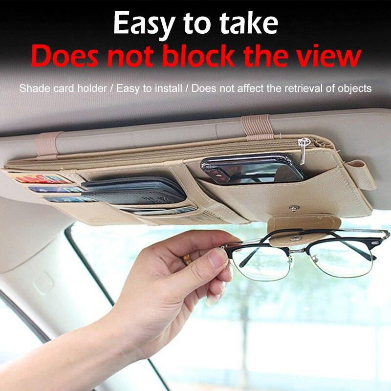 Wielofunkcyjna Skórzana Torba do Przechowywania w Samochodzie, Osłona Przeciwsłoneczna, Uchwyt na Karty, Przechowywanie Dokumentów Prawa Jazdy, Klips na Okulary Przeciwsłoneczne