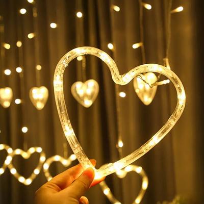 Herz LED Lichterkette Vorhang Batteriebetrieben Girlande Lichterkette Lampion für Schlafzimmer Valentinstag Hochzeitsfeier Deko