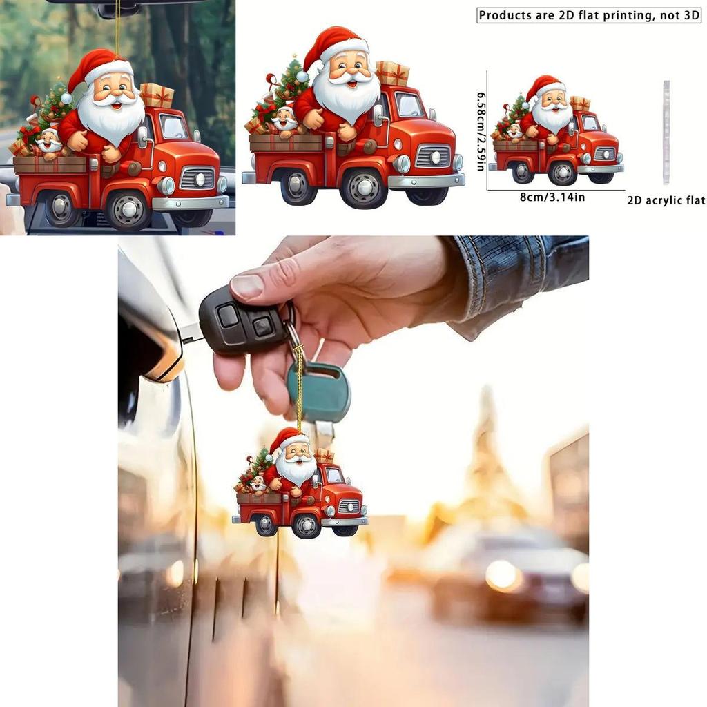 Christmas Santa Car Accessory Acrylic Keychain With Cartoon Style For Auto Interior Decor And Gift