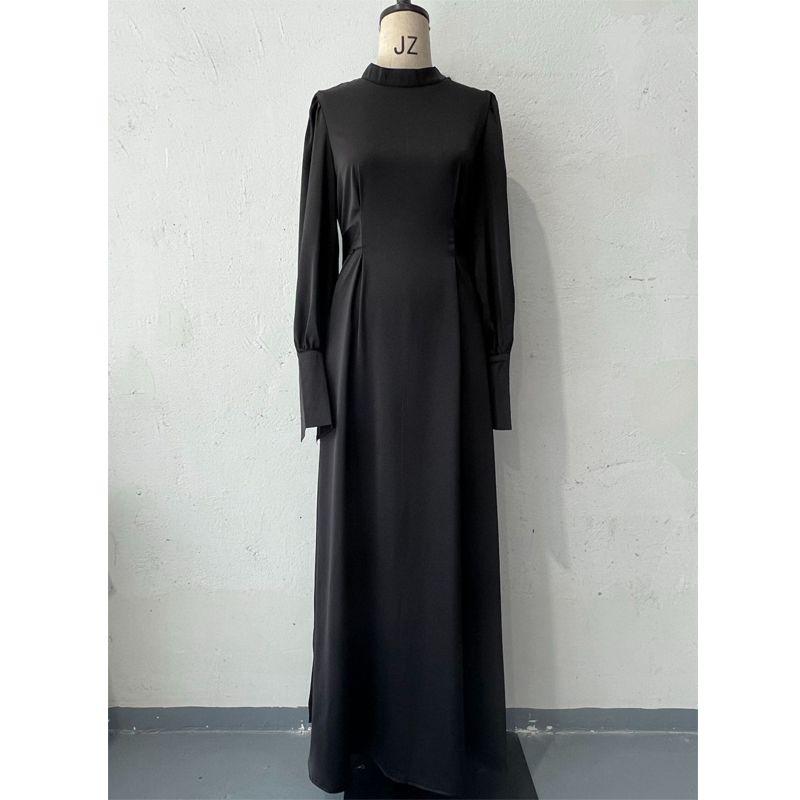 Magic Queen Spring & Fall Girdle Pure Color Long-Sleeved Bubble Sleeve Silm Belt Retro Robe Dress Dress