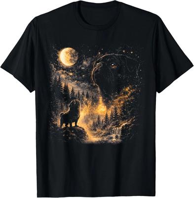 Carlino Nero che Ulula alla Luna Anni '90 Retrò Animale Mamma Cane Animale Domestico T-Shirt