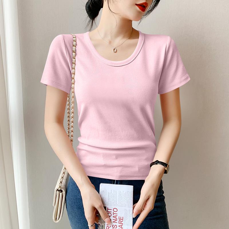 2026 Summer Women's Ribbed Slim Fit Short Sleeve T-shirt - Versatile & Stylish Plus Size Top