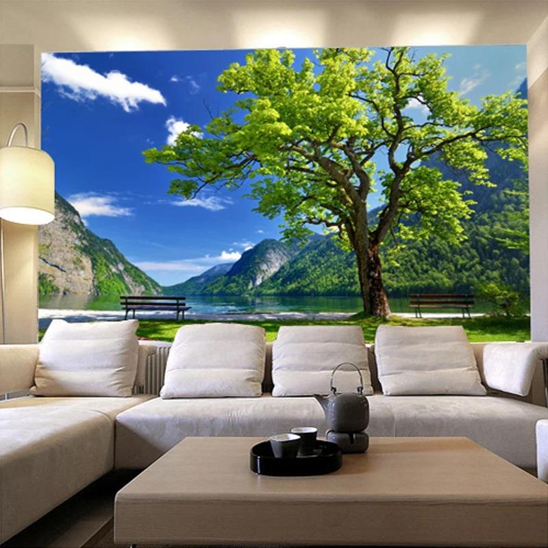 Natural Scenery Photo Wallpaper Park Landscape Large Mural Mountain Water Wall Murals For Living Room Bedroom