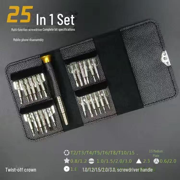 

Набор отверток в кожаной сумке 25 в 1 для ремонта мобильных телефонов и ноутбуков