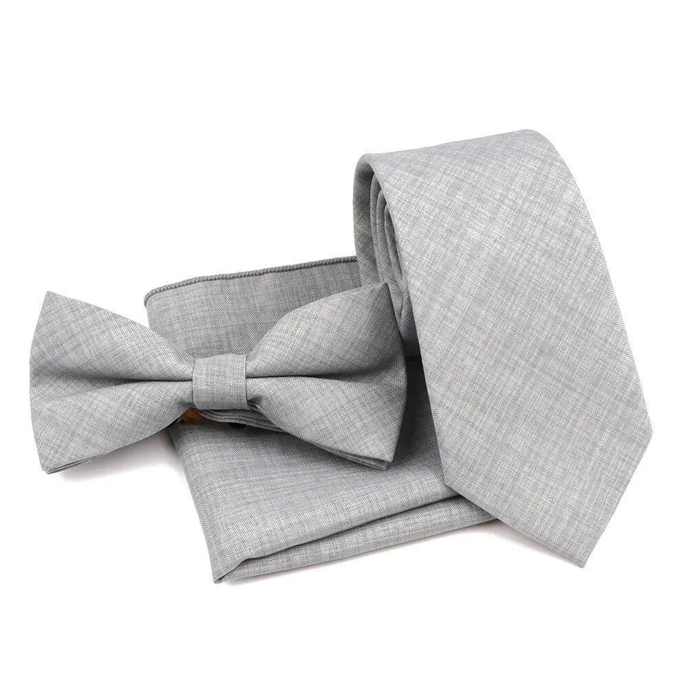 Men Fashion Solid Color Cotton Tie Bowtie Handkerchief Set Wedding Party Butterfly Necktie