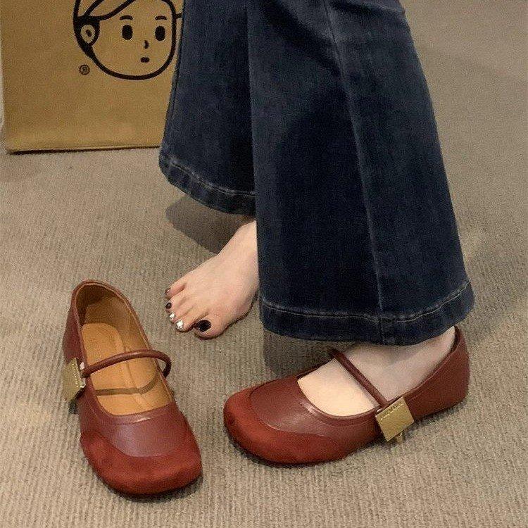 

Красные туфли Мэри Джейн, женская обувь, весна и осень 2025, новая круглая головка, мягкая подошва, мягкая поверхность, слово с неглубоким горлом, французские одинарные туфли 40 красный