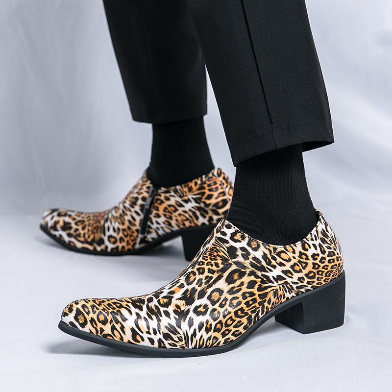 Herren Loafer mit Leopardenmuster, Leder, Cuban Heel, für Party oder Hochzeit