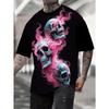 Men's 3D Skull Flame Pattern T-Shirt Breathable  Short Sleeve Top Casual Outdoor Clothing Personalized Street Style Daily Wear