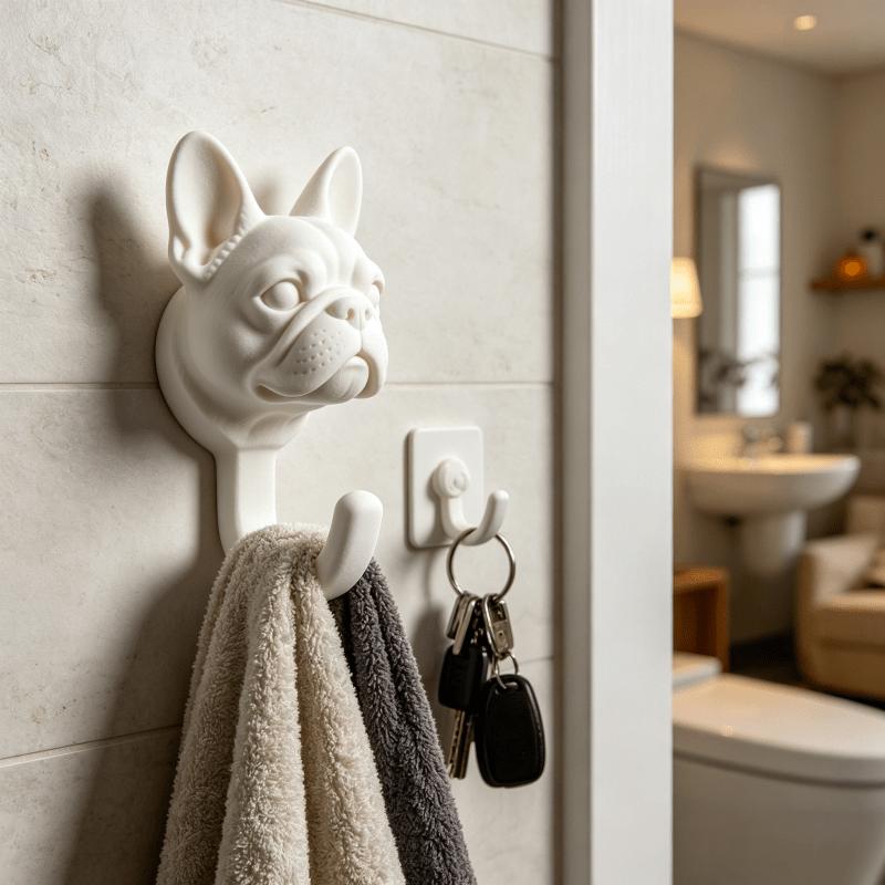 2Pcs Easy‑Mount French Bulldog Wall Hooks, Multi‑Purpose Hanger for Towels Keys Pet Leashes, Home Storage Decor Ornament