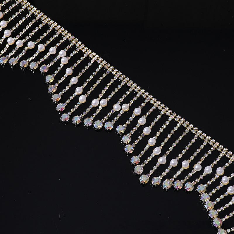 90cm Glitter Tassel Crystal Lace Trim AB Color Rhinestone Chain Claw Fringed Pearl Pendant Chain Diy Sewing Garments Crafts