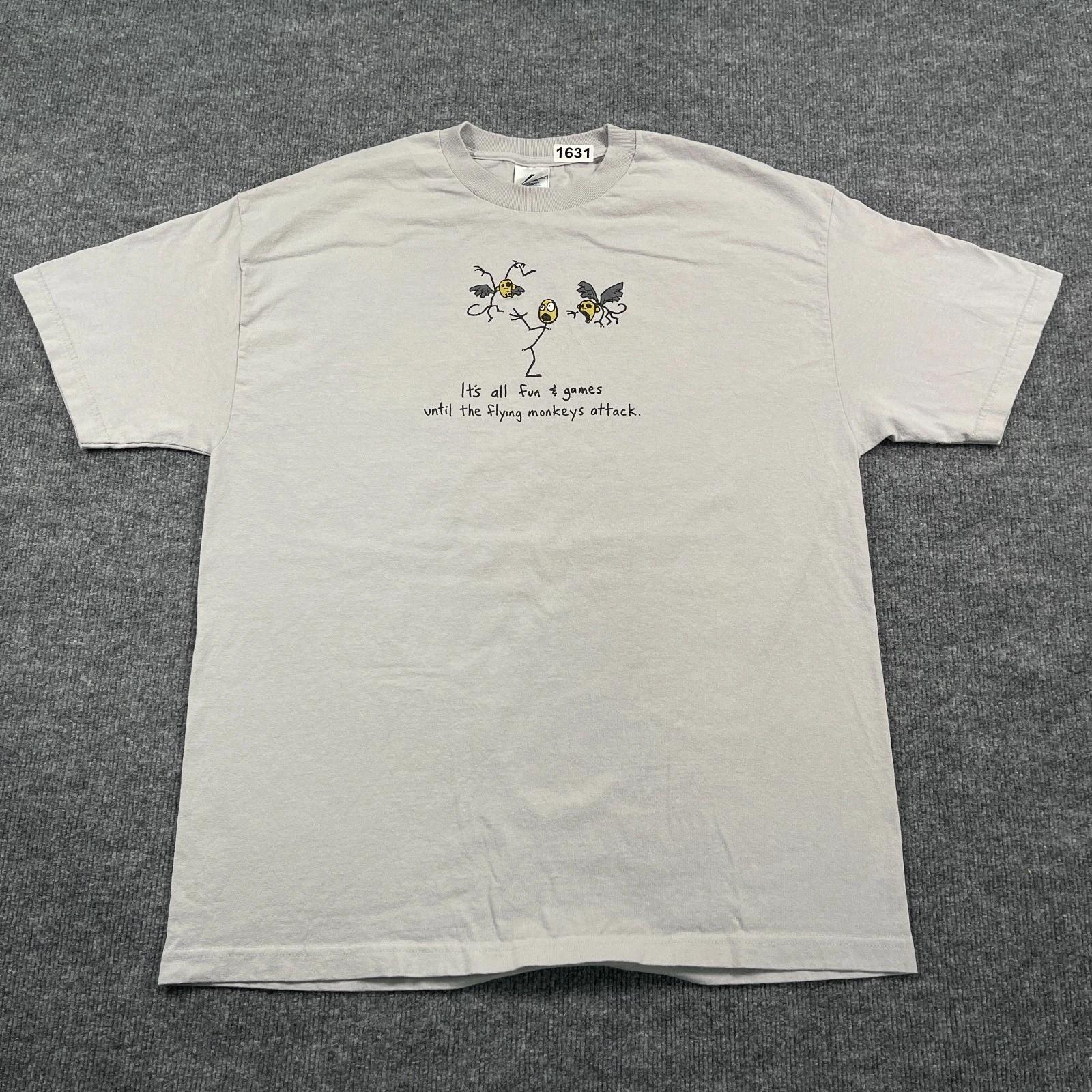 Vintage 90s Funny Flying Monkey Attack Shirt Large 22x30 Gray 2XL