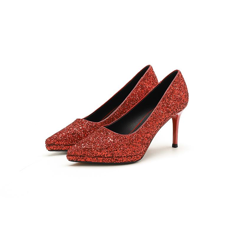 8088-6 Bridesmaids Bridal Wedding Shoes Women's New Pointed Thin Heel Xiuhe Shoes Temperament High Heels Women's 8CM