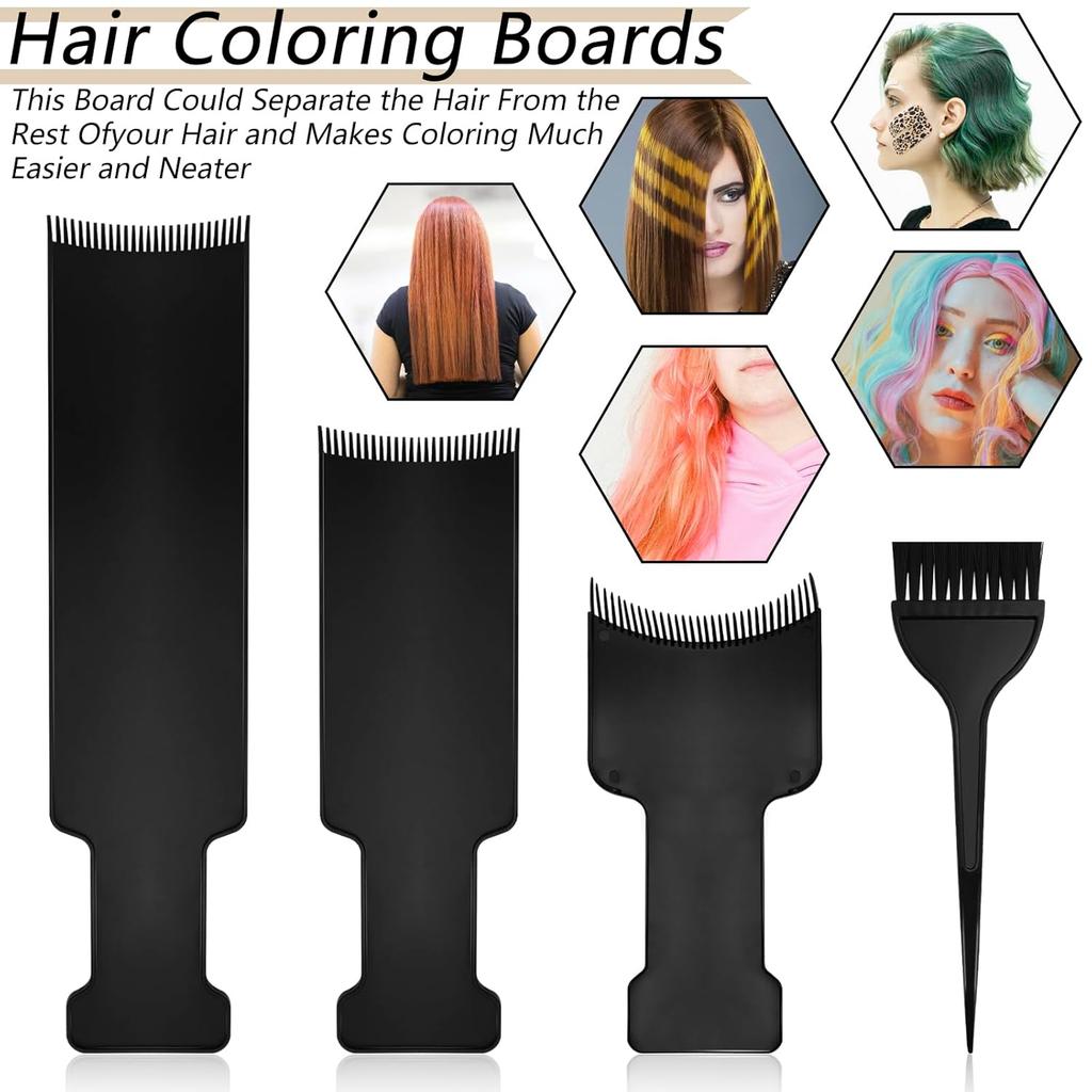 4 PCS Balayage Highlighting Board and Highlighting Brush Kit, 1 Hair Dye Brush and 3 Balayage Highlighting Board with Teeth Hair, for Hair Dye,