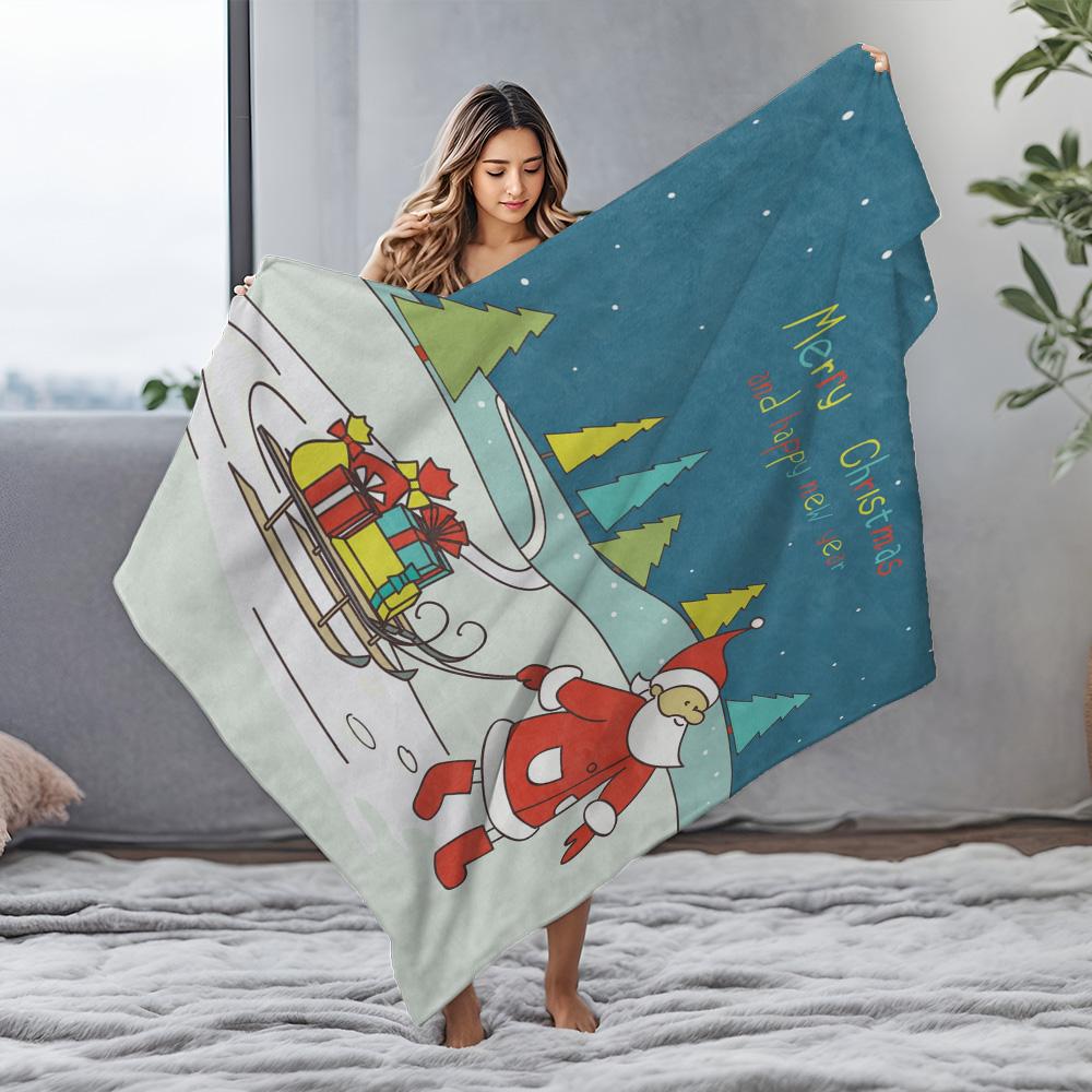 Christmas Throw Blanket Cozy Reindeer Santa Claus Holiday Flannel Soft Warm Festive Gift Decor Home Living Room Bedroom
