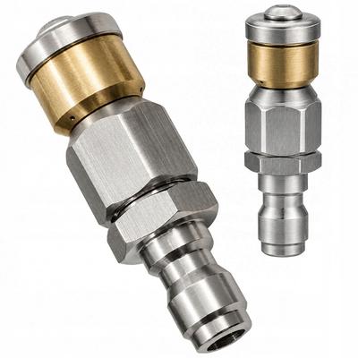 N11 Quick Connect 1/4" Swivel Nozzle - For Sewer | 3 Rear Holes | 1/4" Quick Connect Plug | Stainless Steel
