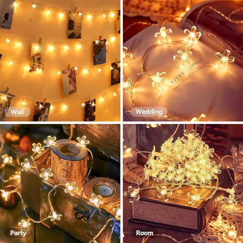 1PC Cherry Blossom Flower Fairy Lights Battery Powered Waterproof String Lights 10/40 LED for Party Wedding Bedroom Garden Decor