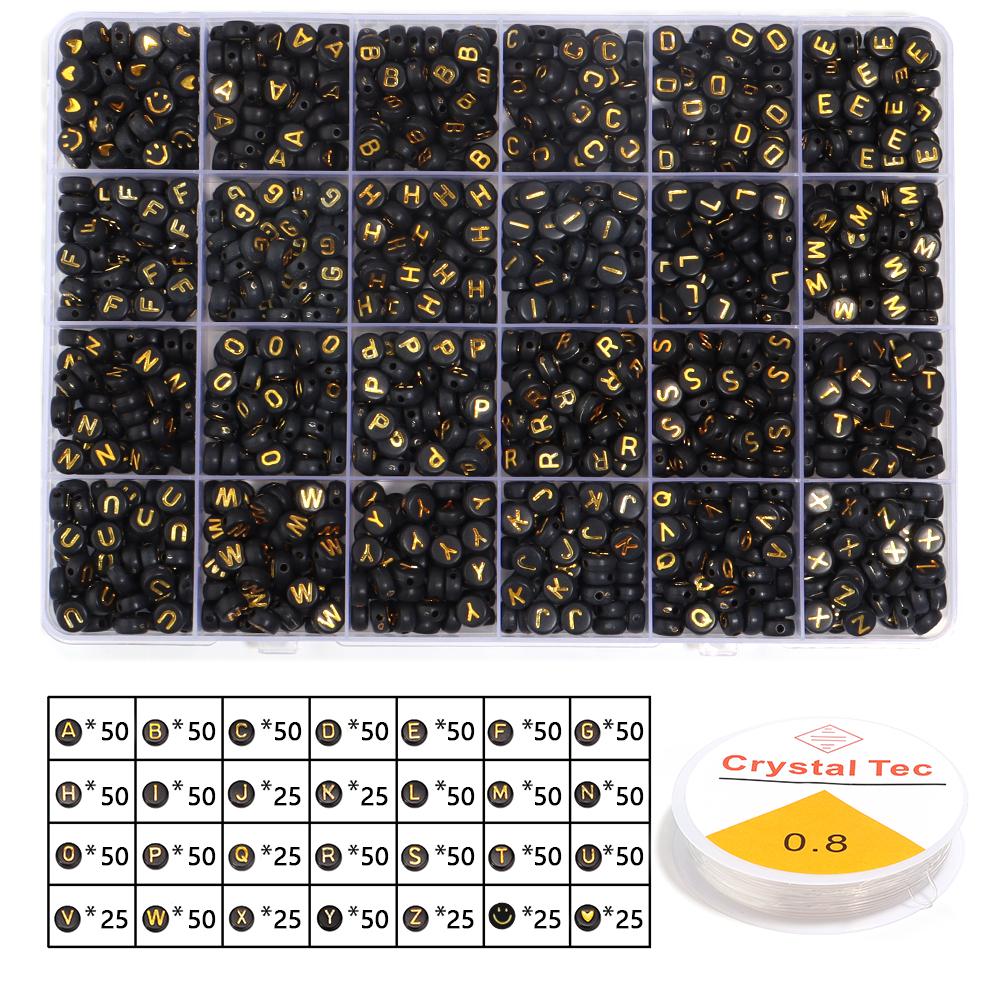

Acrylic Beads Kit English Letter Round Loose Beads Set With Stretch Cord For Jewelry Making DIY Bracelets Necklace Accesories