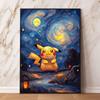 Van Gogh - Style Pokemon Decorative Paintings - Pikachu   Gengar in Starry Night Art Unique Wall Art for Home Decor