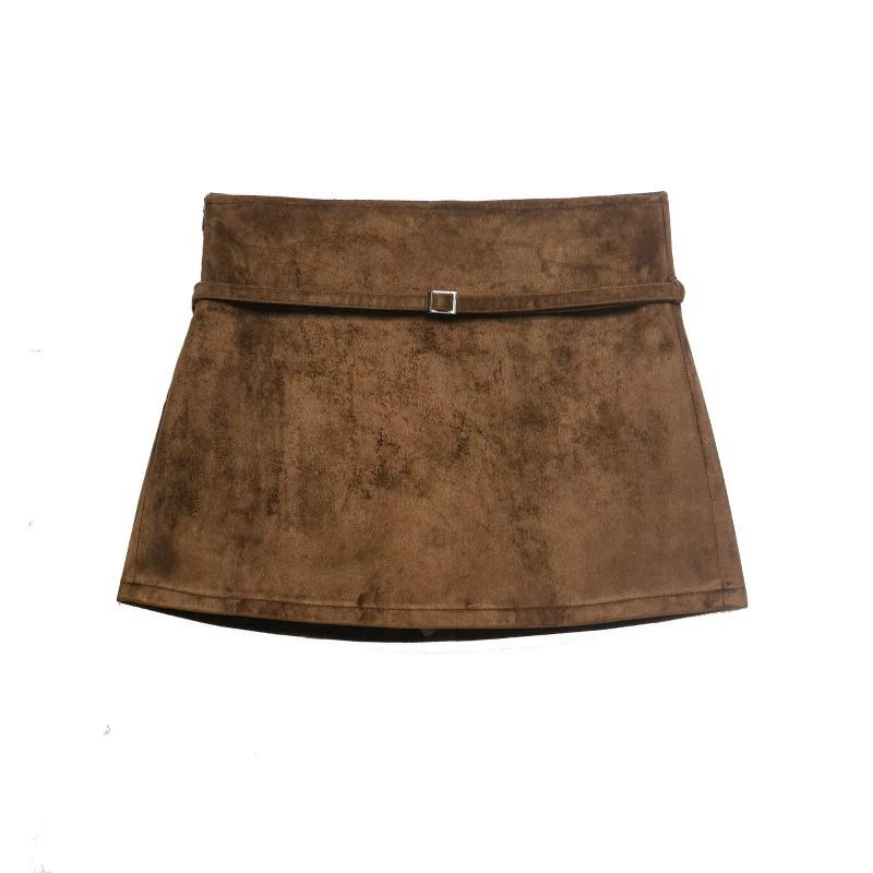 Womens Faux Suede High-Waist Short Skirt Shorts With Belt 8490950