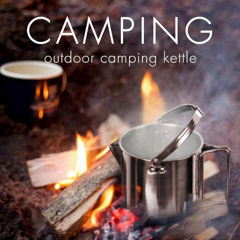 Outdoor Stainless Steel Kettle Folding Camping Hanging Pot Portable Coffee Pot Teapot Picnic Stove 1.2L