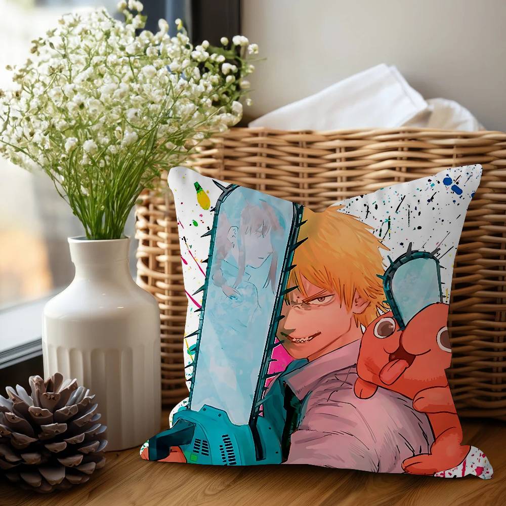 Denji Piła Człowiek Ścieg Szczęśliwy Smok Poszewka na Poduszkę Poszewka na Poduszkę Sofową Dekoracja Pokoju Domowego Prezent dla Dzieci
