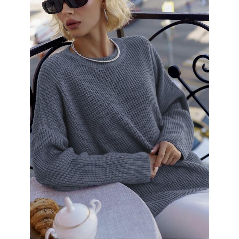 Women's Autumn and Winter Solid Colour Round Neck Loose Knitted Pullover Sweater