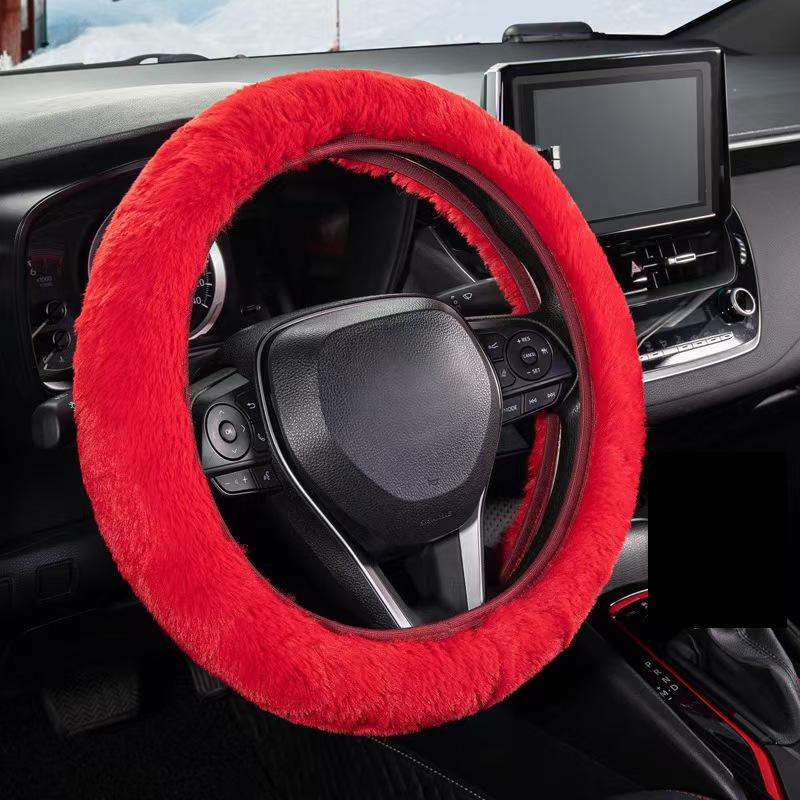 Modish Universal Car Accessory Charm Warm Long Soft Plush Car Steering Wheel Cover