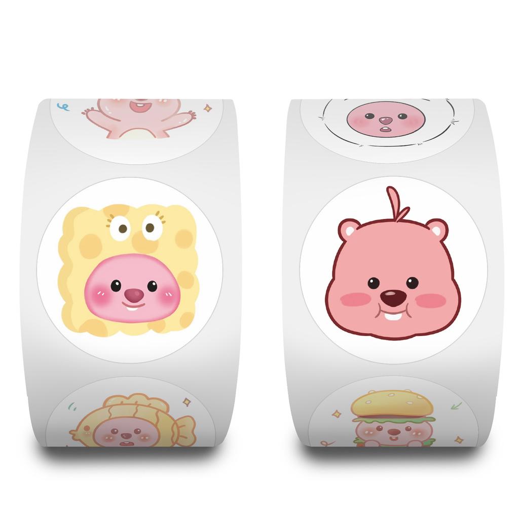500 Stickers/roll Cartoon Little Beaver Roll Stickers Reward Cute Stickers Creative Handbook Rolls Personalized Tape