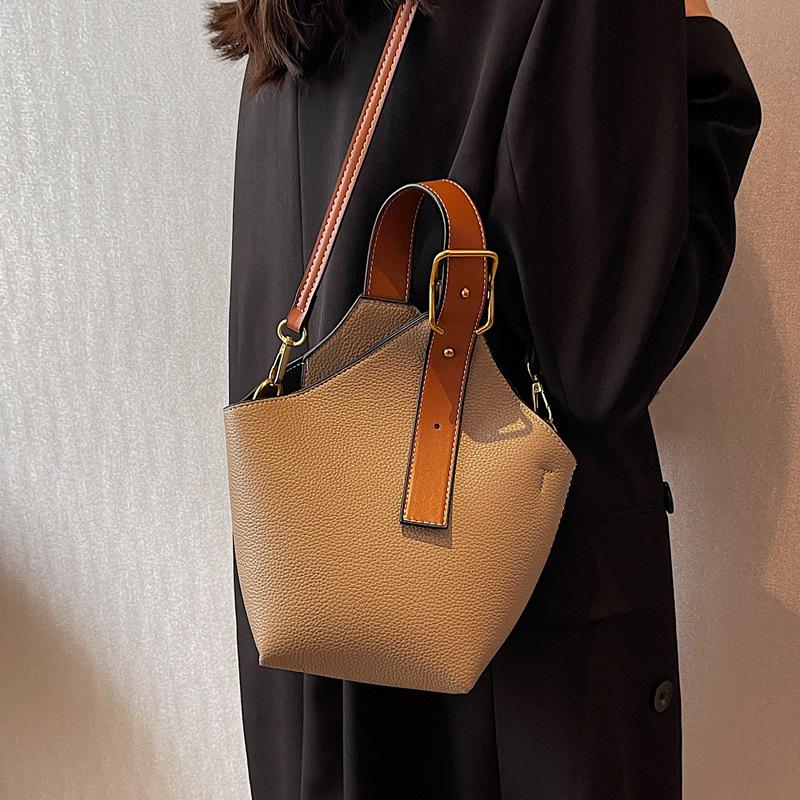 Fashionable Women's Bags: Litchi Pattern Bucket Bag, Vegetable Basket Bag, Handbag, Single-shoulder Crossbody Bag