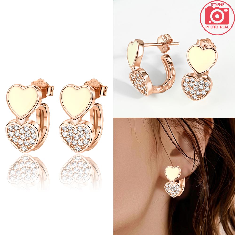 

925 Silver Rose Gold Flower Heart Square Loop Earrings Jewelry Women Luxury Designer Earrings Friend Graduation Present