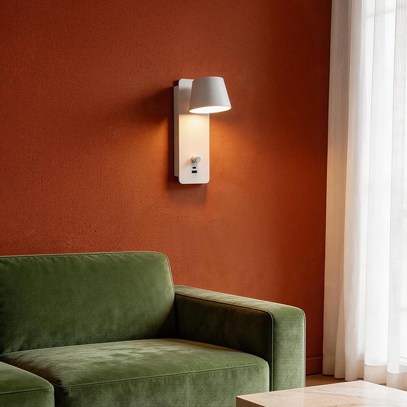 Stepless Dimming LED Wall Lamp with USB Charging - Metal Body, Wall-Mounted, No Tray, Ideal for Bedroom & Living Room