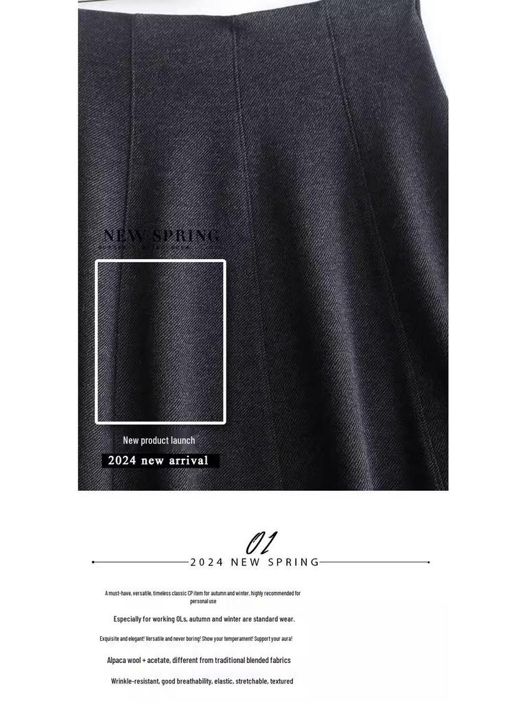 Woolen High-Waisted A-Line Eight-Panel Midi Skirt for Women - Elegant and Versatile for Autumn/Winter