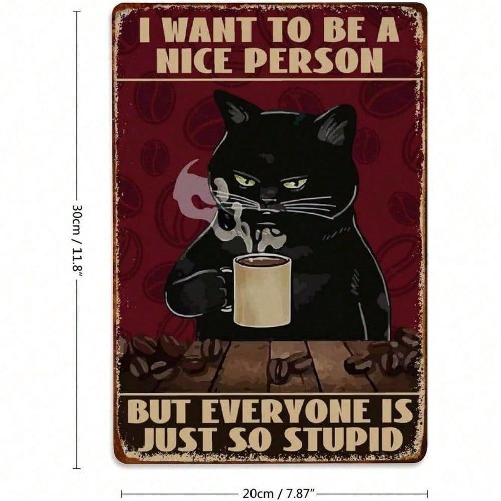 Metallposter Schwarze Katze Kaffee Retro Blechschild 8x12 Zoll Wanddekoration für Küche Bar Café
