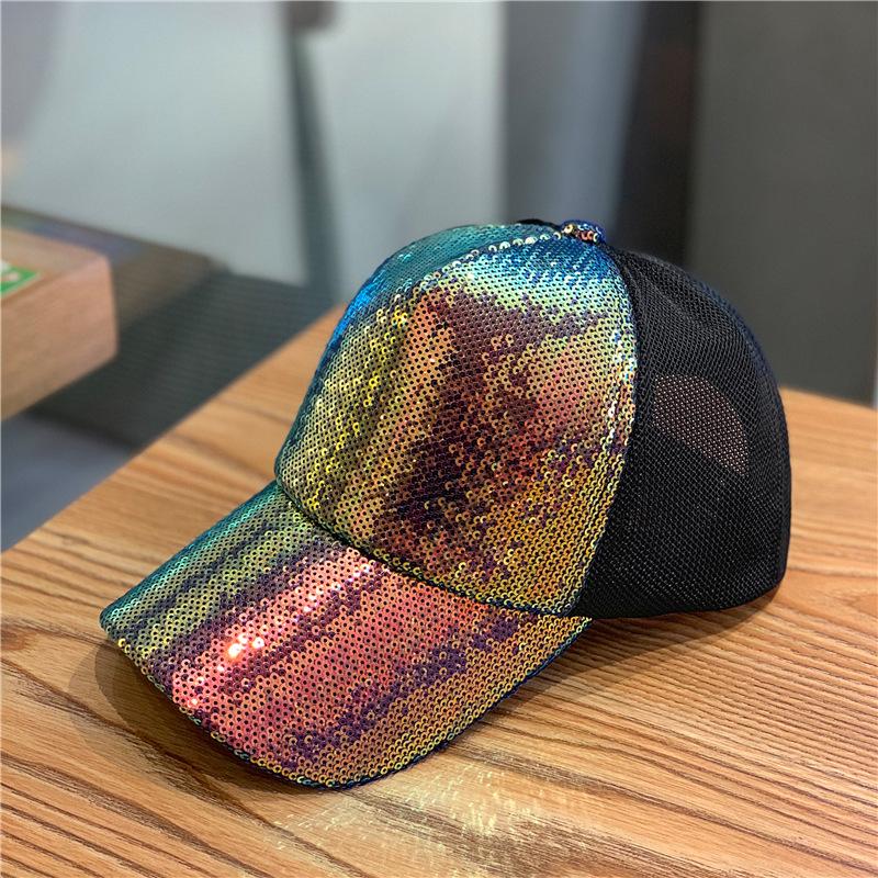 Hat Women'S Spring And Summer Colorful Sequins Mesh Cap Peaked Cap Street Baseball Cap Mesh Breathable Summer Sun Hat
