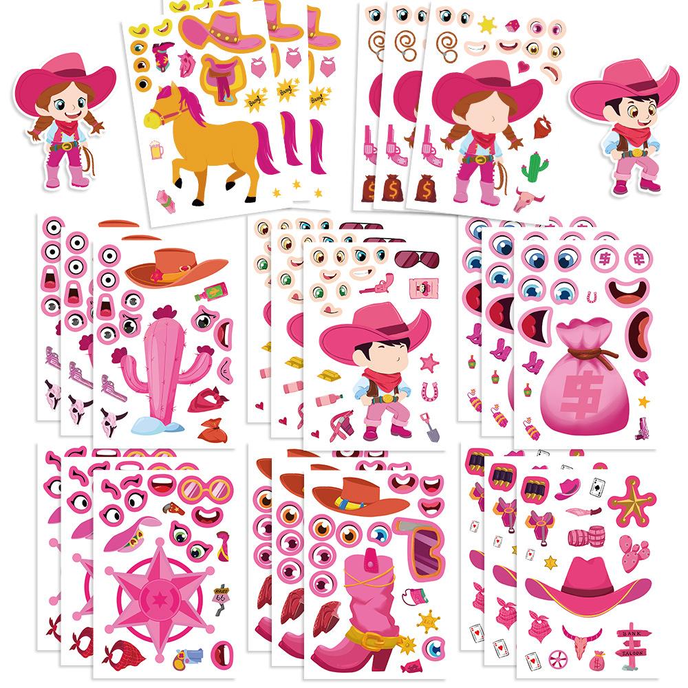 

8 Cartoon Pink Western Denim Make A Face Face Change Sticker DIY Hand Account Small Card Mobile Phone Case Decoration