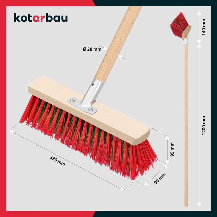Brush Broom - 33 Cm - Outdoor Terrace Broom - Street Broom - with Handle - Wood - PVC - Hard Bristles - for Garden KOTARBAU