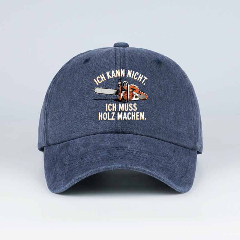 

Vintage German Chainsaw Quote Print Washed Baseball Cap Adjustable Unisex Gift For Lumberjacks & Woodworkers темно-синього кольору