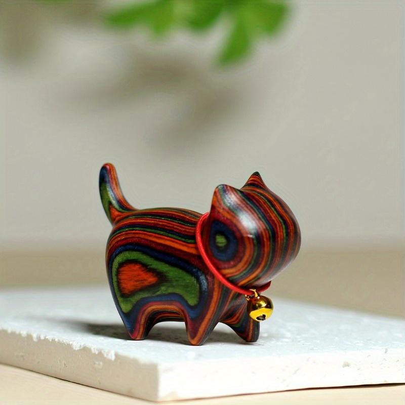 Handcrafted Wooden Cat Figurine Charming Big Eyed Kitty Creative Carved Collectible Versatile Indoor Decor Christmas Gift