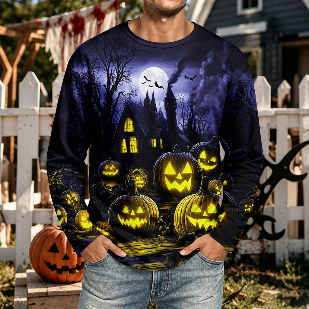 Men's Halloween Long Sleeve Neck T-Shirt for Casual Comfort