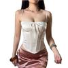 Satin Bowknot Patchwork Bandeau Cami - Sexy Slimming Fishbone Crop Top