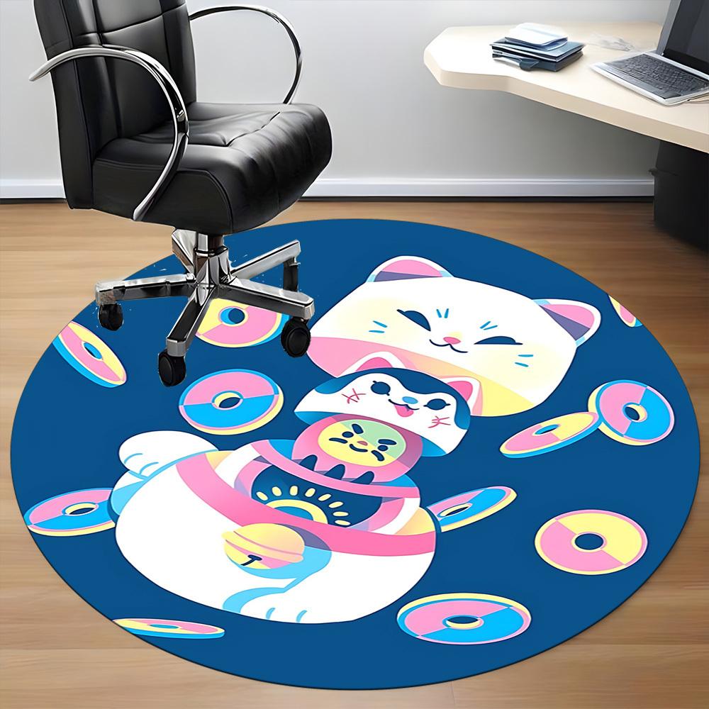 1PC Cat Donut Office Round Area Rug, Mat Suitable For Office, Under Office Chairs Bedroom Living Room Home Decor, Room Deco