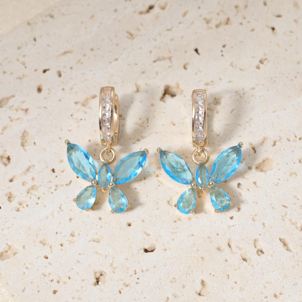 Modische blaue künstliche Kristall Schmetterling Hängeohrringe für Damen Zirkonia Ohrring Schmuck Hochzeitsparty Zubehör