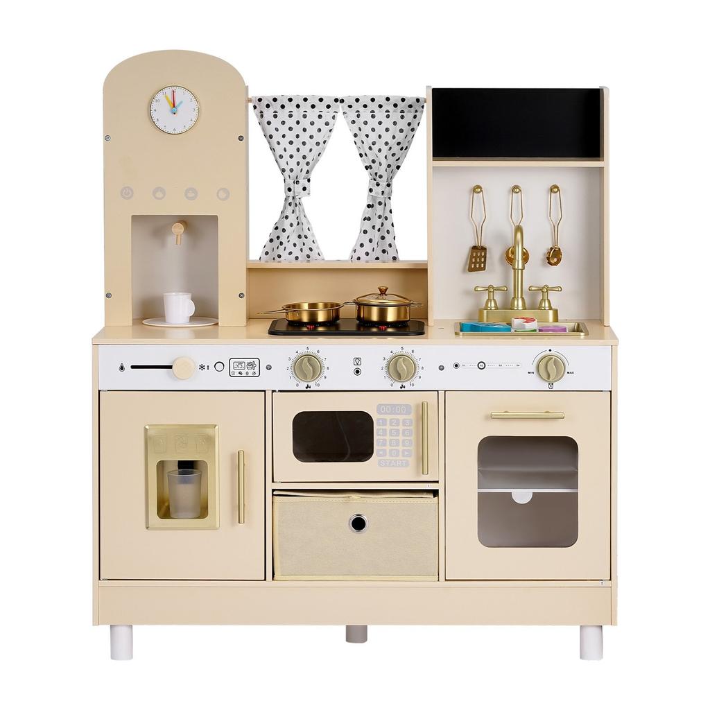 Cucina Giocattolo per Bambini, in Legno, Set da Cucina Giocattolo con Luci e Suoni Realistici, Cibo e Utensili da Cucina, Set Giocattolo per Giochi di Finzione Stile Moderno, Macchina del Ghiaccio,