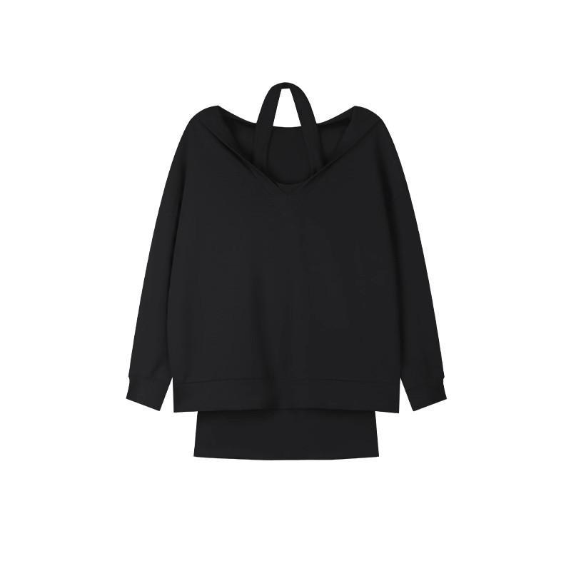 

Korean Autumn Hooded V-Neck Sweatshirt & Halter Strap Dress Two-Piece Set XL