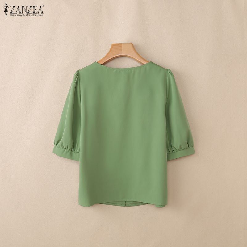 ZANZEA Women Casual Square Collar Solid Color Loose Half Sleeve Blouse