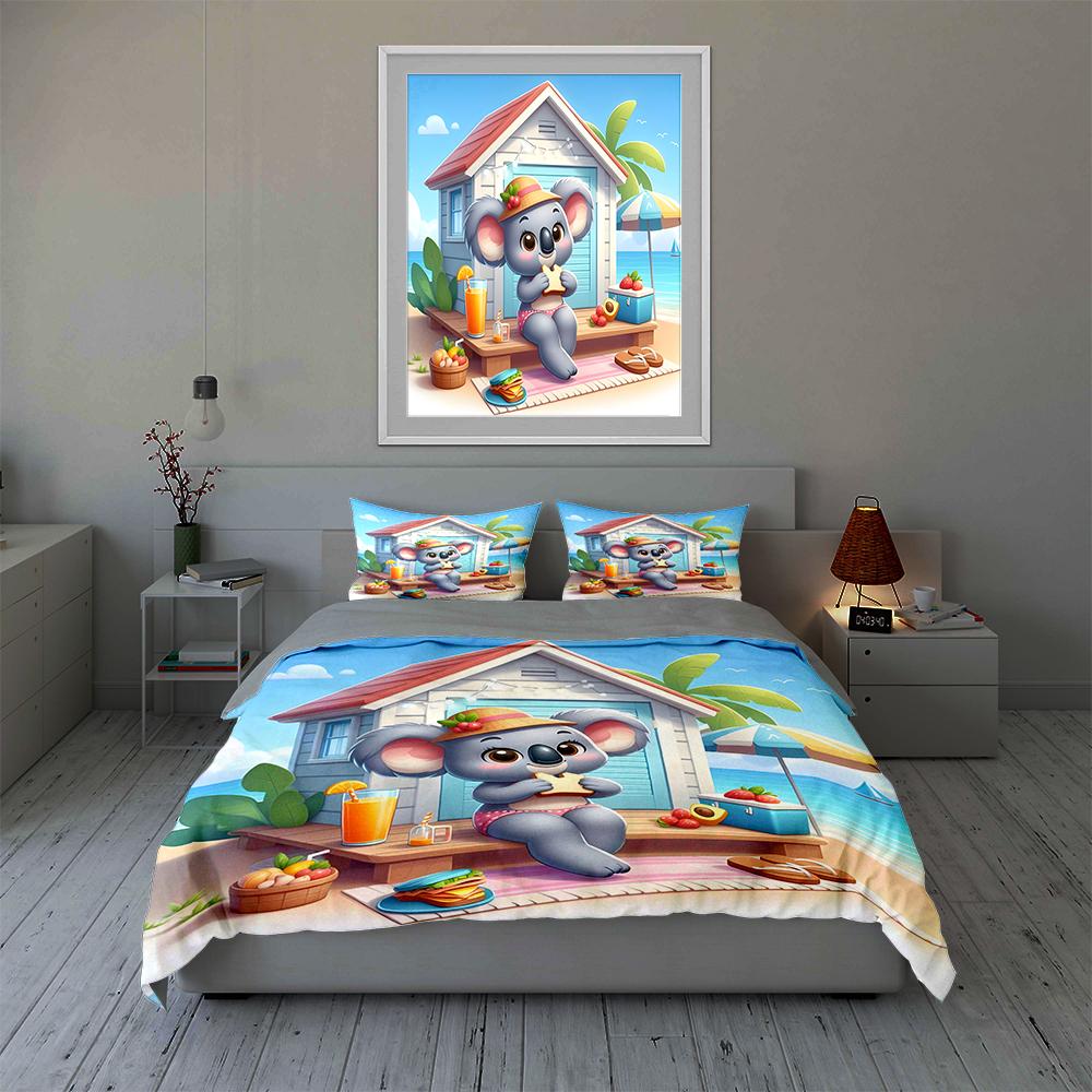 Koala Beach Picnic Bedding Duvet Cover Sets Duvet Covers Pillowcases Gifts (1 * Duvet Cover 2 * Pillowcases, Without Duvet Insert)