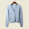 Waffle Texture V Neck Autumn Long Sleeves Cardigan Soft Glutinous Two Wool Core-Spun Yarn Normcore Pure Color Knitting Outwear